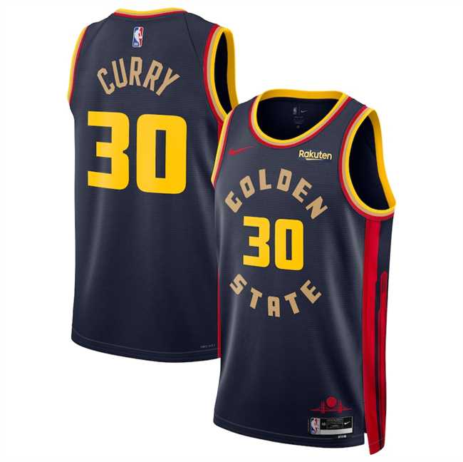 Men%27s Golden State Warriors #30 Stephen Curry Navy 2024-25 City Edition Stitched Jersey Dzhi